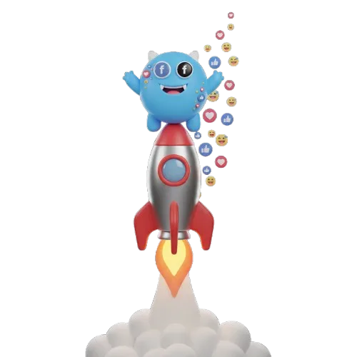 Engagement Monster riding a rocket with engagement reactions