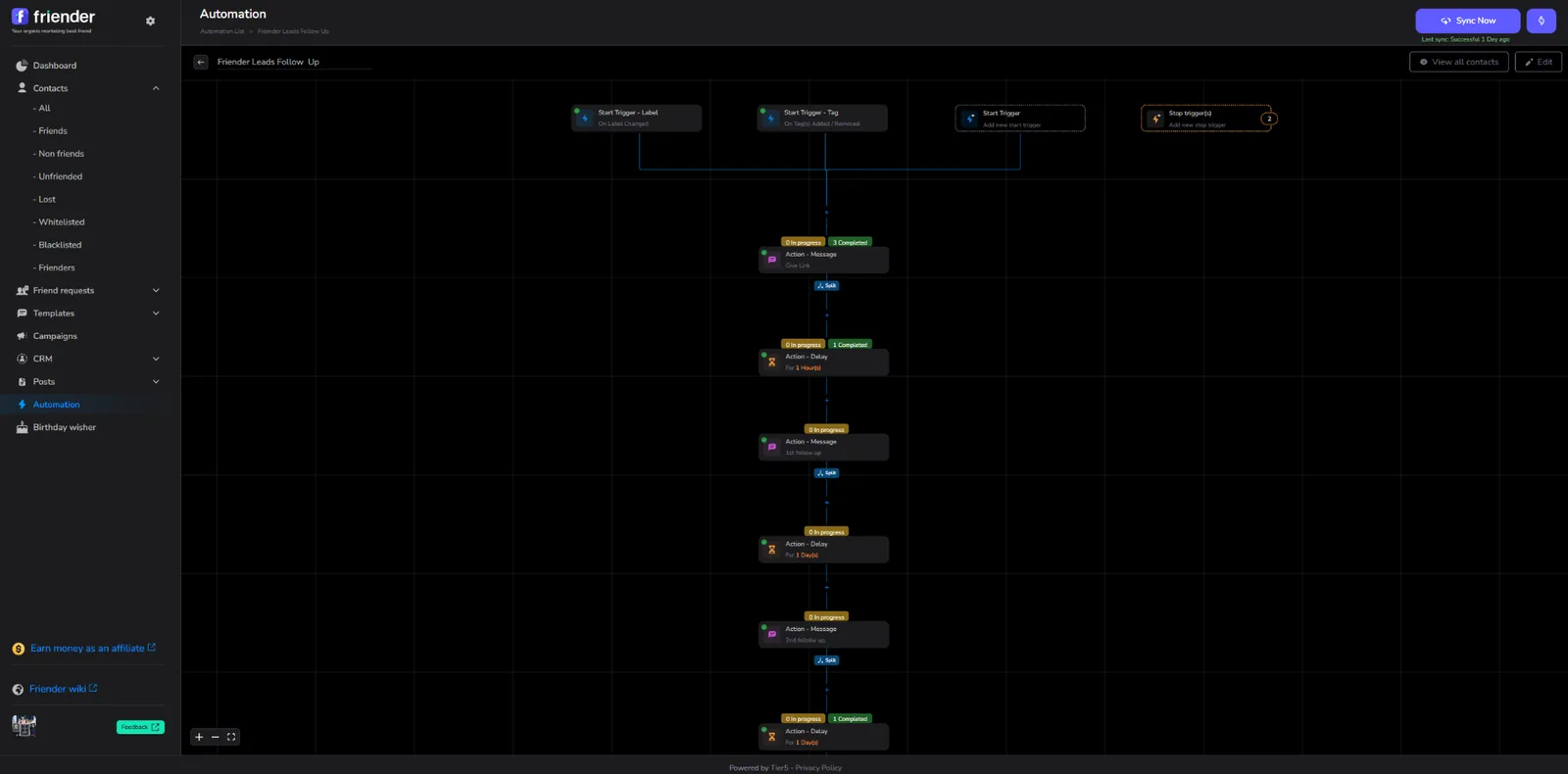Friender visual automation workflow builder