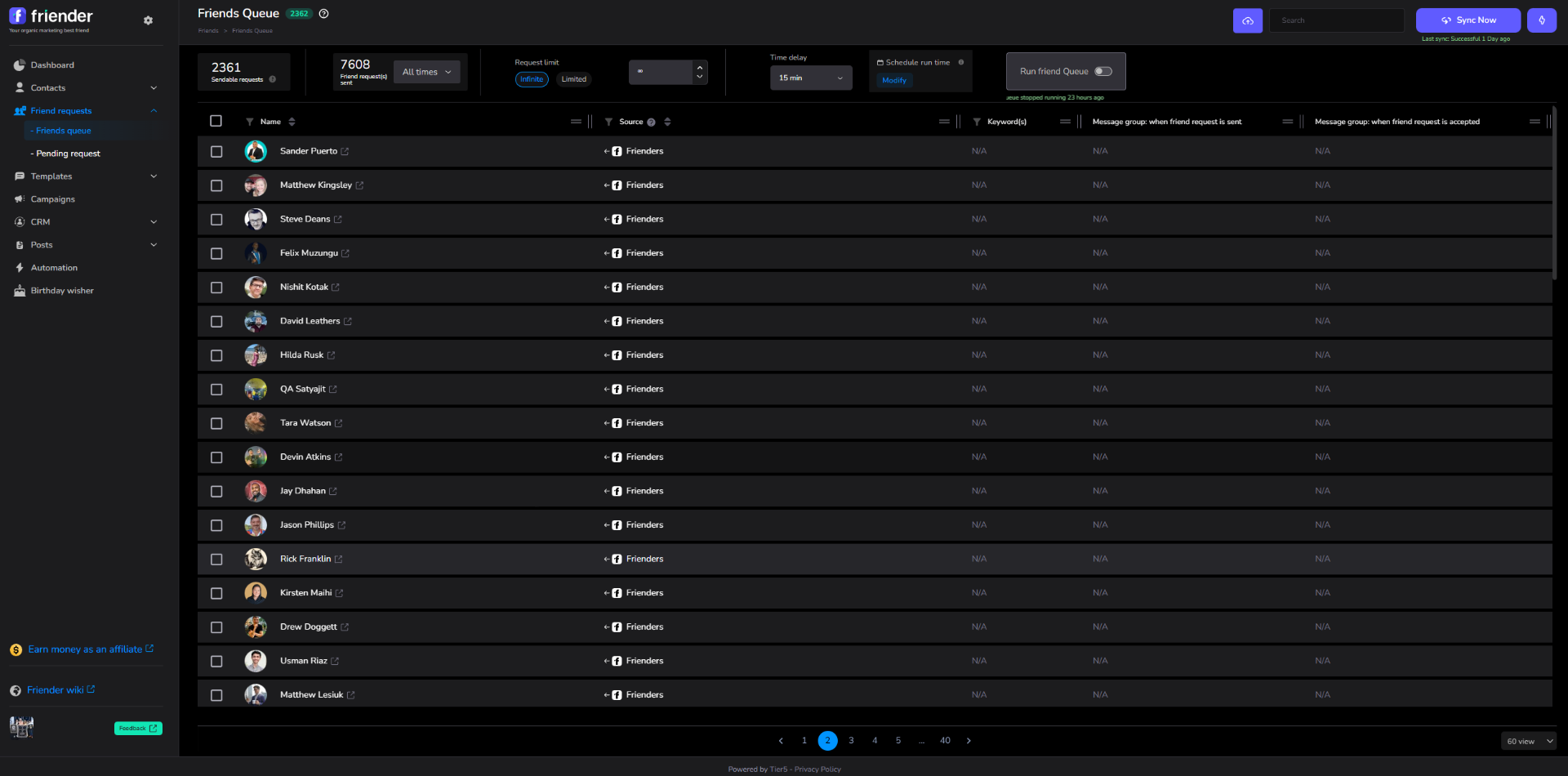 Friender friend request queue interface