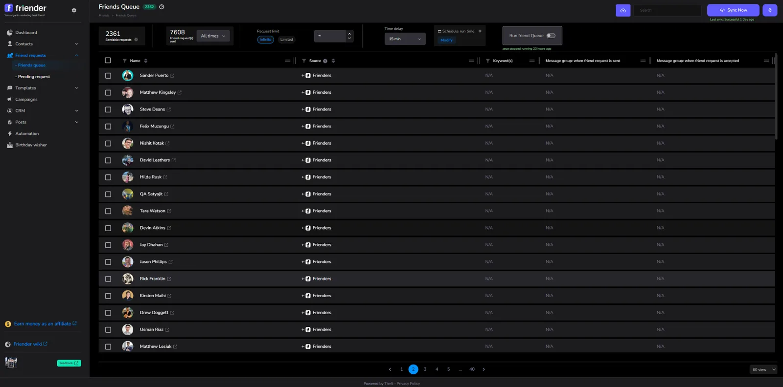 Friender friend request queue interface