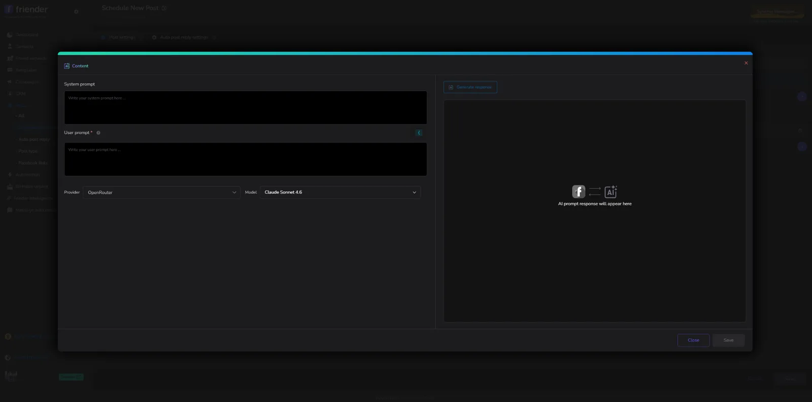 Friender AI content generation modal