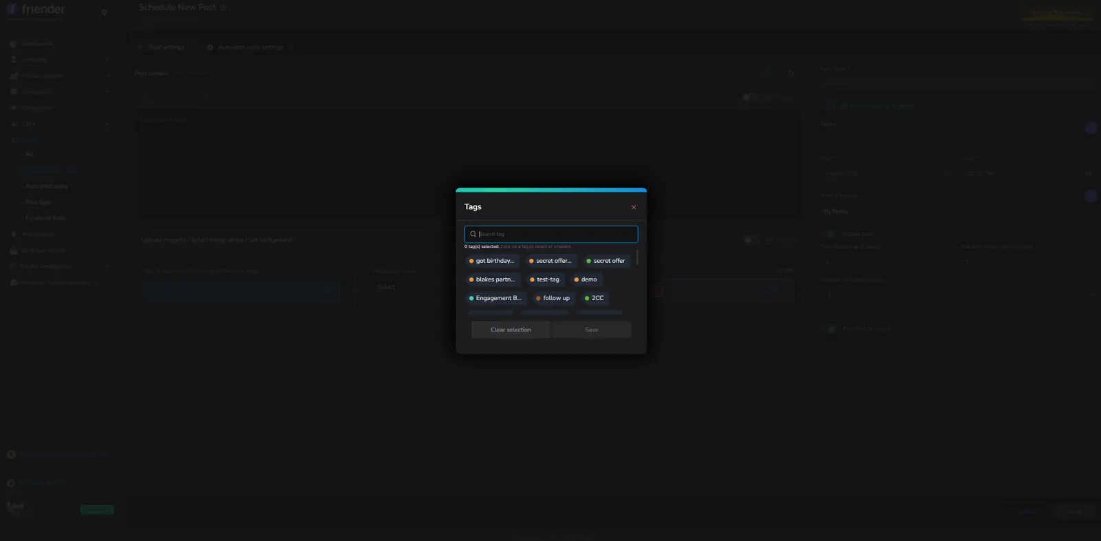 Friender Tags modal
